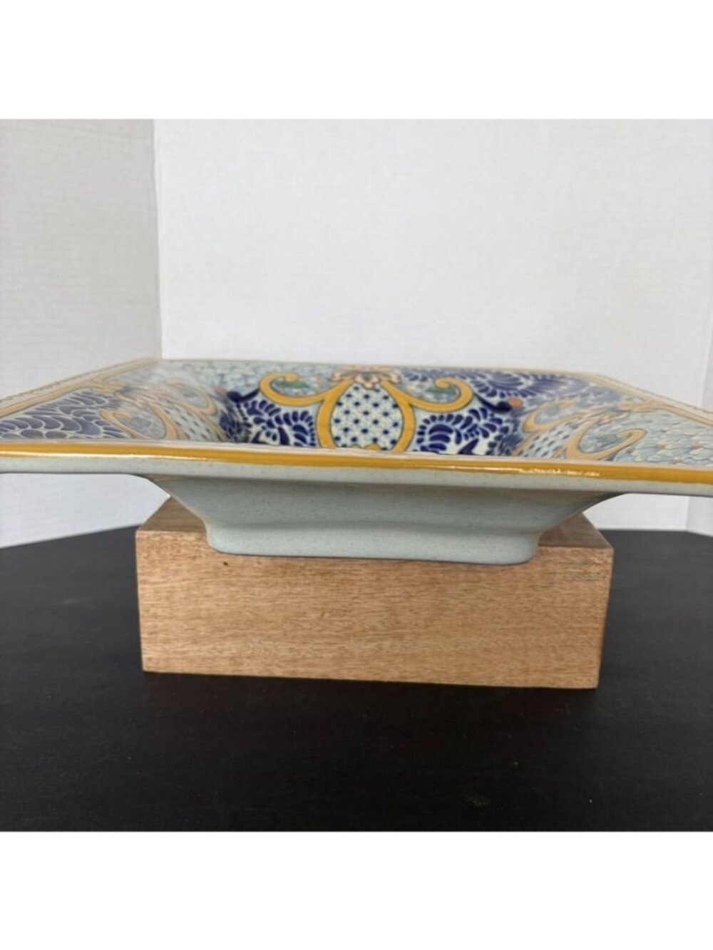 Traditional Uriarte Talavera Bowl Puebla Mexico Handpainted Signed Blue Yellow